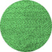 Round Machine Washable Abstract Emerald Green Modern Area Rugs, wshabs4477emgrn