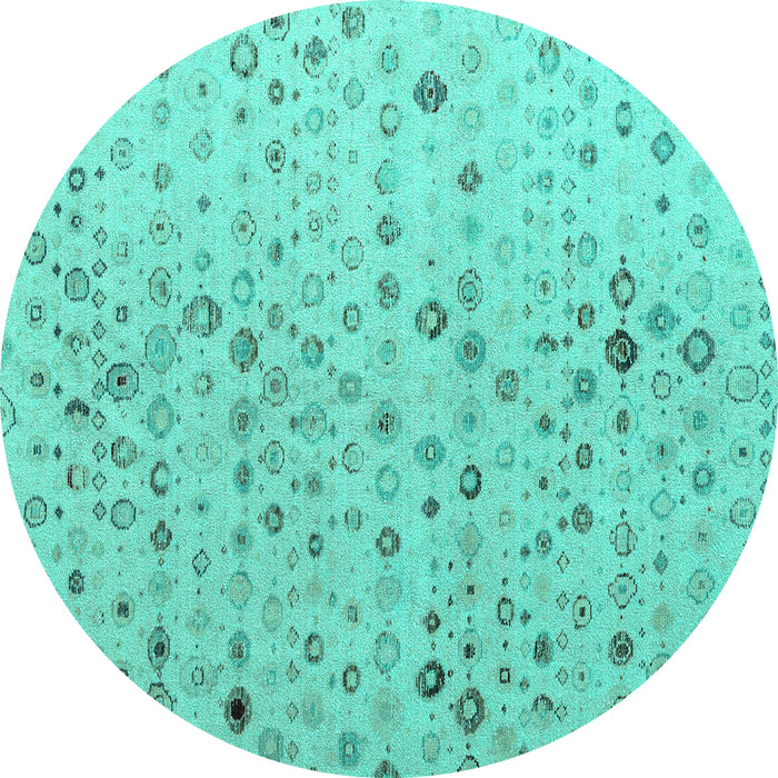 Round Machine Washable Solid Turquoise Modern Area Rugs, wshabs4478turq
