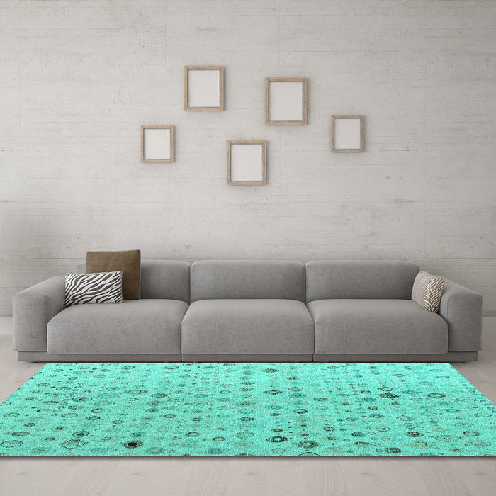 Machine Washable Solid Turquoise Modern Area Rugs in a Living Room,, wshabs4478turq