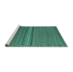 Sideview of Machine Washable Abstract Turquoise Modern Area Rugs, wshabs4479turq