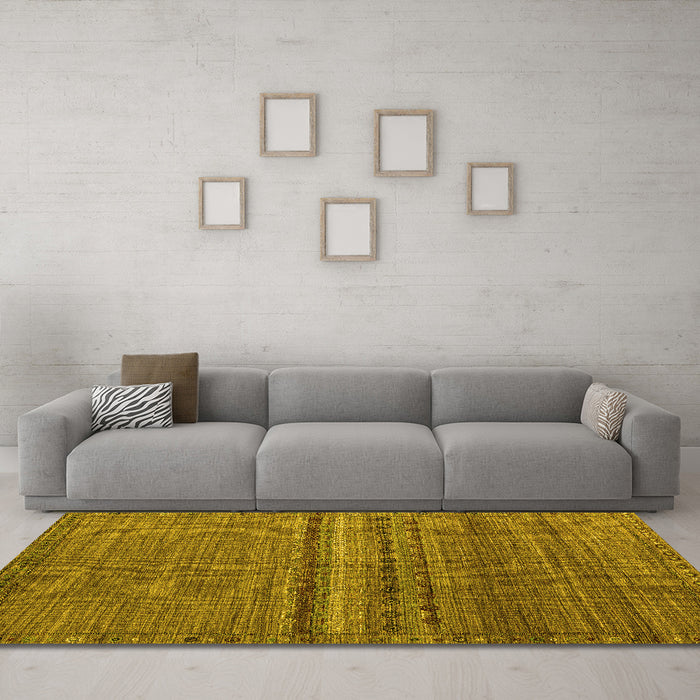 Machine Washable Abstract Yellow Modern Rug in a Living Room, wshabs4479yw