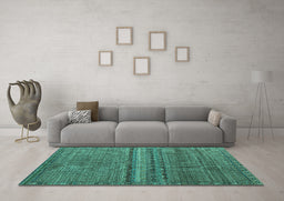 Machine Washable Abstract Turquoise Modern Area Rugs in a Living Room,, wshabs4479turq