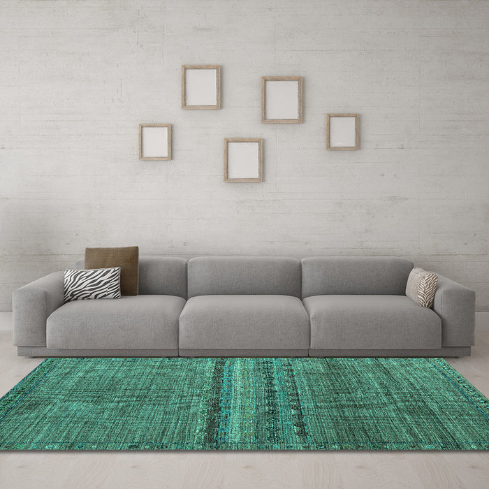 Machine Washable Abstract Turquoise Modern Area Rugs in a Living Room,, wshabs4479turq