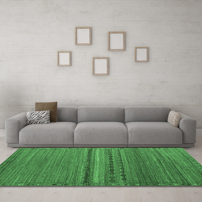 Machine Washable Abstract Emerald Green Modern Area Rugs in a Living Room,, wshabs4479emgrn