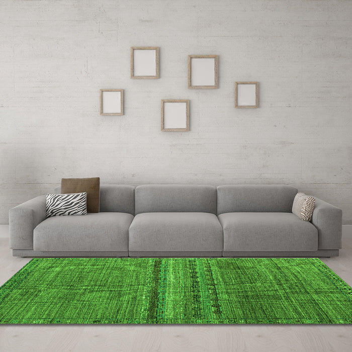 Machine Washable Abstract Green Modern Area Rugs in a Living Room,, wshabs4479grn