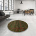 Round Machine Washable Abstract Night Red Rug in a Office, wshabs447