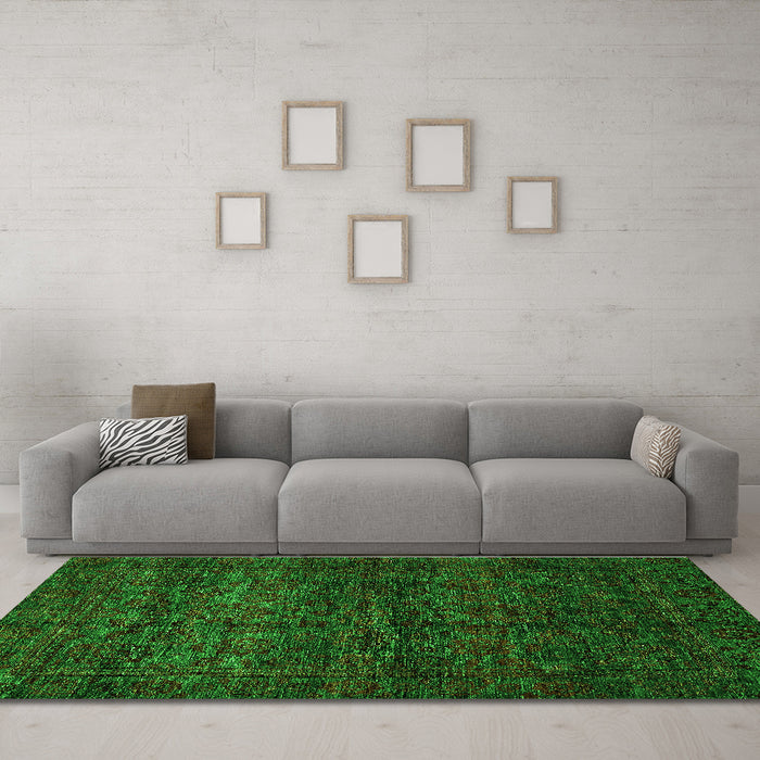 Machine Washable Abstract Green Modern Area Rugs in a Living Room,, wshabs447grn