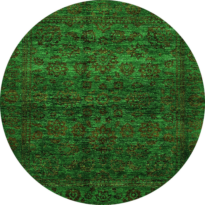Round Machine Washable Abstract Green Modern Area Rugs, wshabs447grn
