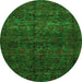 Round Machine Washable Abstract Green Modern Area Rugs, wshabs447grn