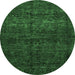 Round Machine Washable Abstract Emerald Green Modern Area Rugs, wshabs447emgrn