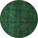 Round Abstract Turquoise Modern Rug, abs447turq