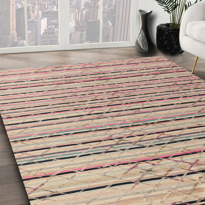 Abstract Dark Almond Brown Modern Rug in Family Room, abs4480