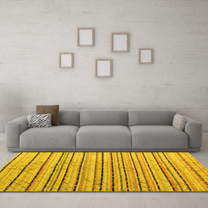 Machine Washable Abstract Yellow Modern Rug in a Living Room, wshabs4480yw