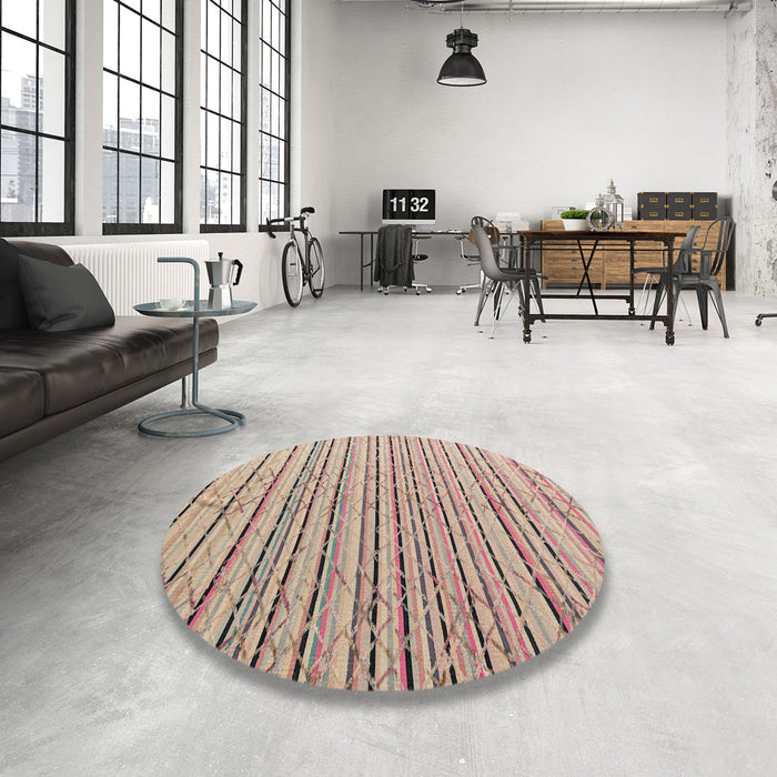 Round Abstract Dark Almond Brown Modern Rug in a Office, abs4480