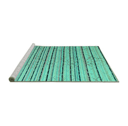 Sideview of Machine Washable Abstract Turquoise Modern Area Rugs, wshabs4480turq