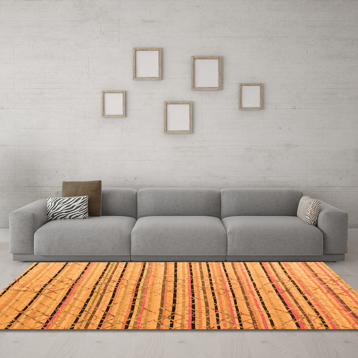 Machine Washable Abstract Orange Modern Area Rugs in a Living Room, wshabs4480org