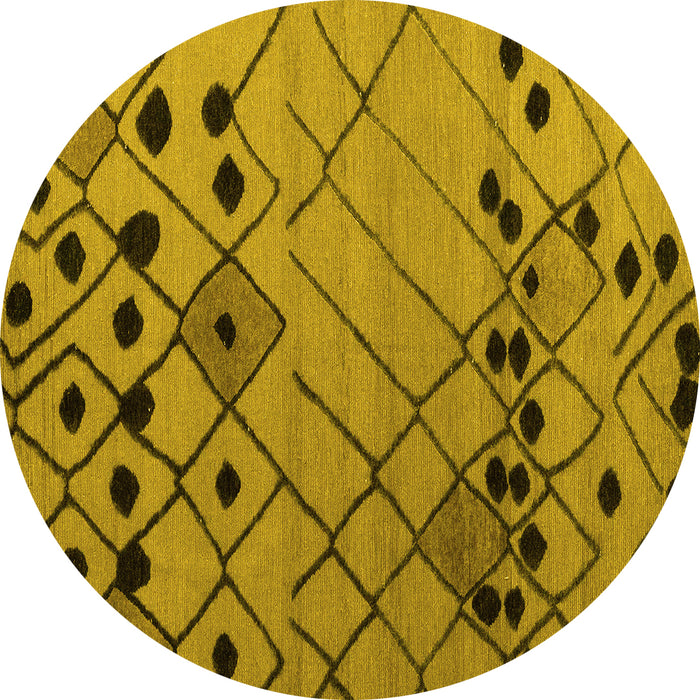 Round Machine Washable Solid Yellow Modern Rug, wshabs4481yw