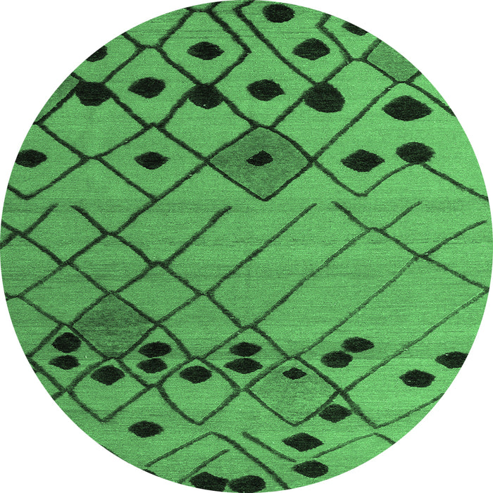 Round Machine Washable Solid Emerald Green Modern Area Rugs, wshabs4481emgrn