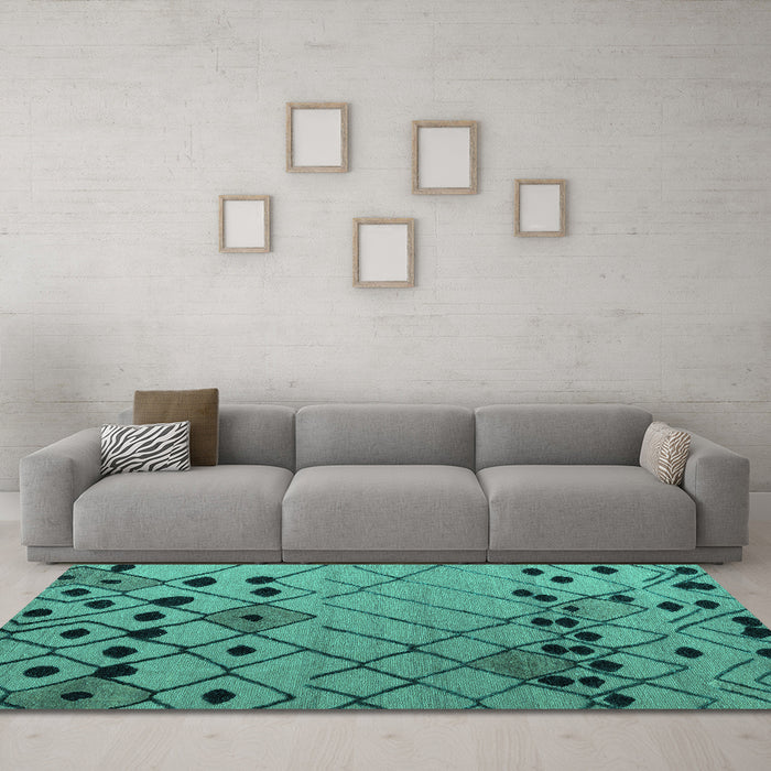 Machine Washable Solid Turquoise Modern Area Rugs in a Living Room,, wshabs4481turq