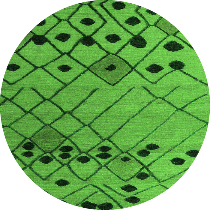 Round Machine Washable Solid Green Modern Area Rugs, wshabs4481grn