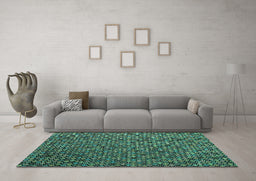 Machine Washable Abstract Turquoise Modern Area Rugs in a Living Room,, wshabs4482turq