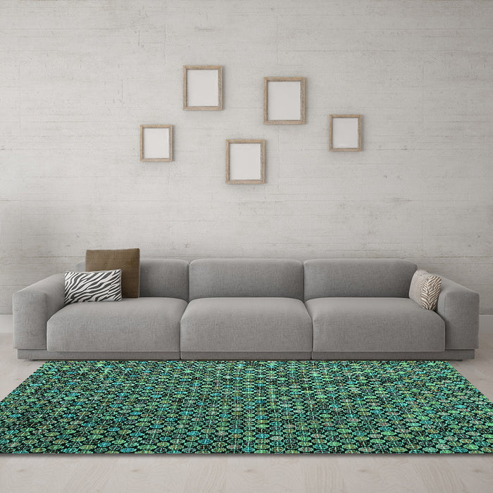 Machine Washable Abstract Turquoise Modern Area Rugs in a Living Room,, wshabs4482turq
