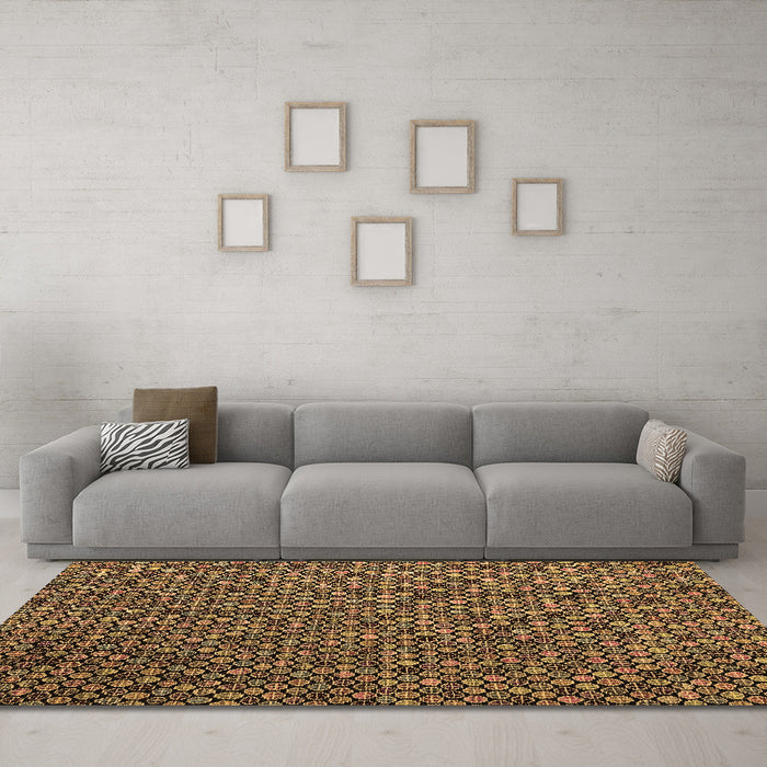 Machine Washable Abstract Brown Modern Rug in a Living Room,, wshabs4482brn