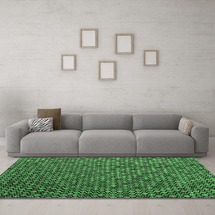 Machine Washable Abstract Emerald Green Modern Area Rugs in a Living Room,, wshabs4482emgrn