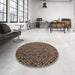 Round Machine Washable Abstract Night Red Rug in a Office, wshabs4482