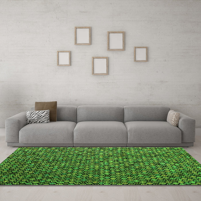 Machine Washable Abstract Green Modern Area Rugs in a Living Room,, wshabs4482grn