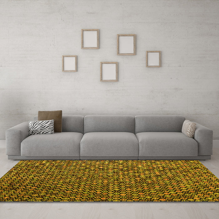 Machine Washable Abstract Yellow Modern Rug in a Living Room, wshabs4482yw