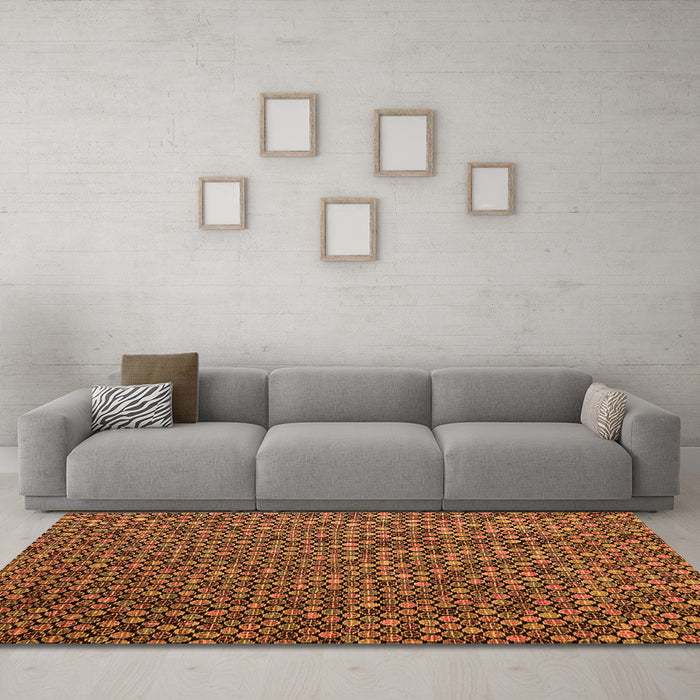 Machine Washable Abstract Orange Modern Area Rugs in a Living Room, wshabs4482org
