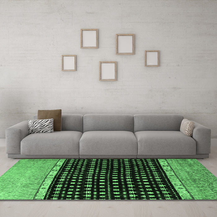Machine Washable Abstract Emerald Green Modern Area Rugs in a Living Room,, wshabs4483emgrn