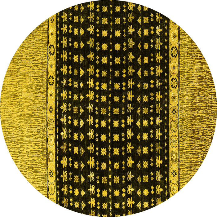 Round Machine Washable Abstract Yellow Modern Rug, wshabs4483yw
