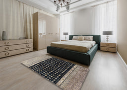 Abstract Charcoal Black Modern Rug in a Bedroom, abs4483