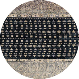 Round Abstract Charcoal Black Modern Rug, abs4483