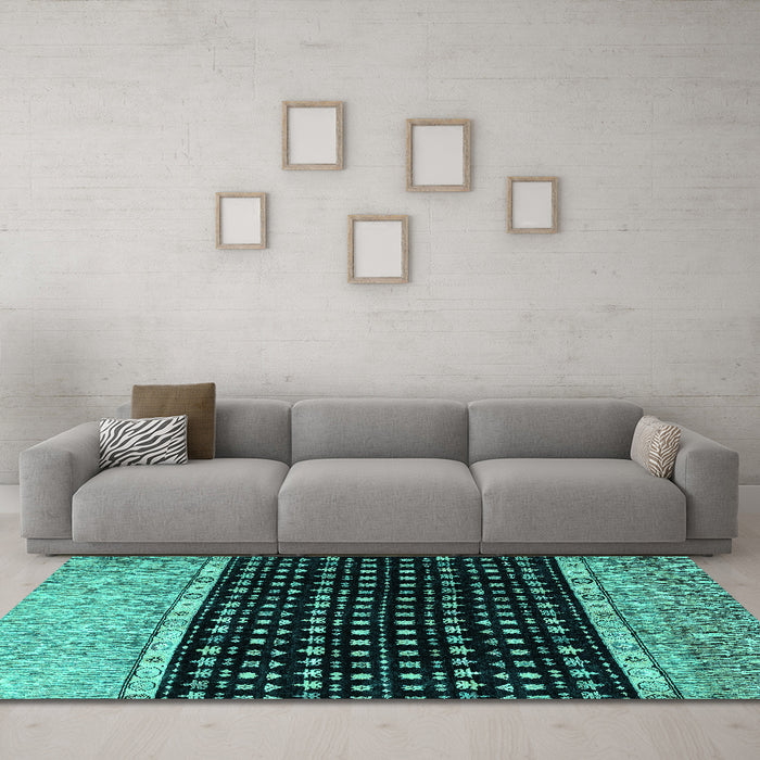 Machine Washable Abstract Turquoise Modern Area Rugs in a Living Room,, wshabs4483turq