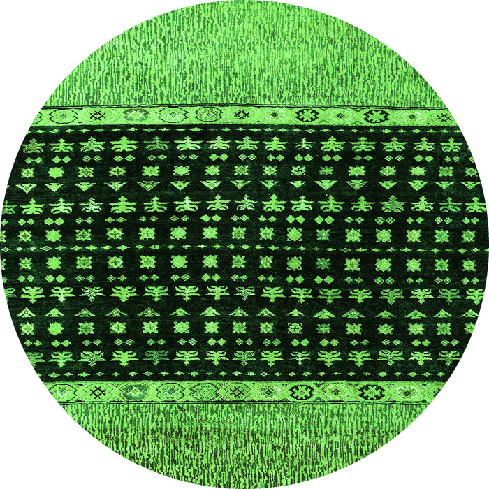 Round Machine Washable Abstract Green Modern Area Rugs, wshabs4483grn