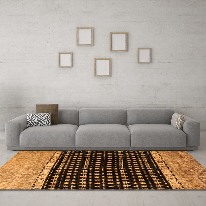 Machine Washable Abstract Orange Modern Area Rugs in a Living Room, wshabs4483org