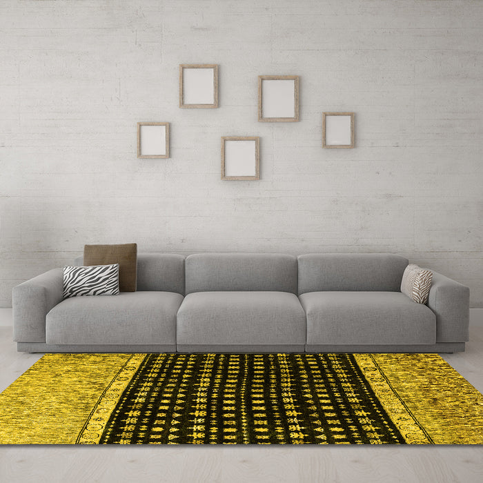 Machine Washable Abstract Yellow Modern Rug in a Living Room, wshabs4483yw