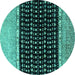 Round Machine Washable Abstract Turquoise Modern Area Rugs, wshabs4483turq