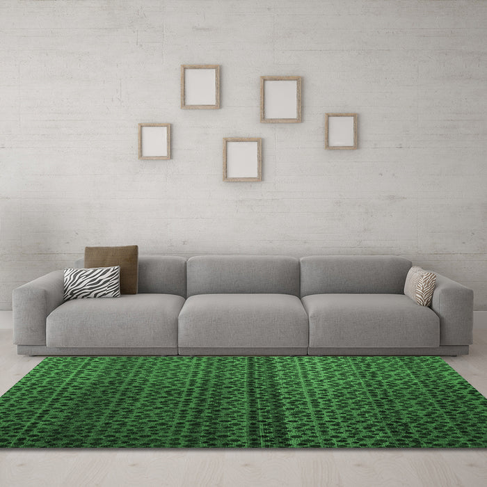 Machine Washable Abstract Emerald Green Modern Area Rugs in a Living Room,, wshabs4484emgrn