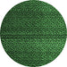 Round Machine Washable Abstract Emerald Green Modern Area Rugs, wshabs4484emgrn