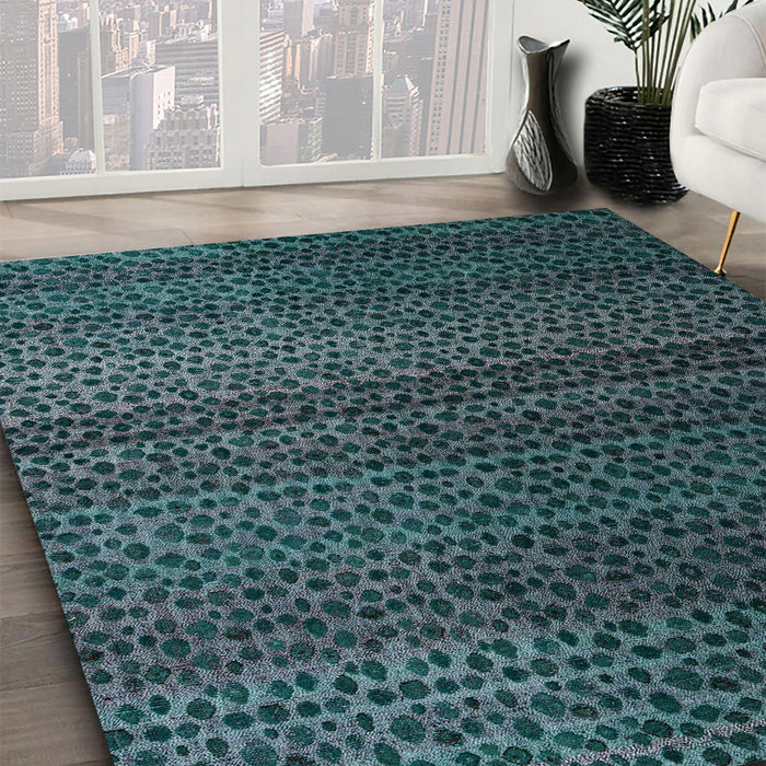 Abstract Deep Teal Green Modern Rug in Family Room, abs4484