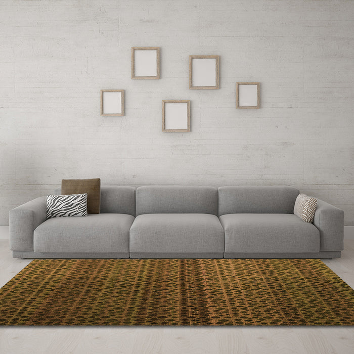 Machine Washable Abstract Orange Modern Area Rugs in a Living Room, wshabs4484org