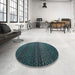 Round Machine Washable Abstract Deep Teal Green Rug in a Office, wshabs4484