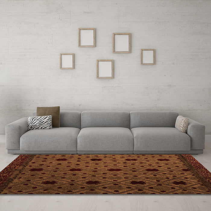 Machine Washable Abstract Orange Modern Area Rugs in a Living Room, wshabs4485org