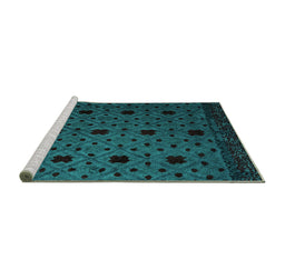 Sideview of Machine Washable Abstract Turquoise Modern Area Rugs, wshabs4485turq