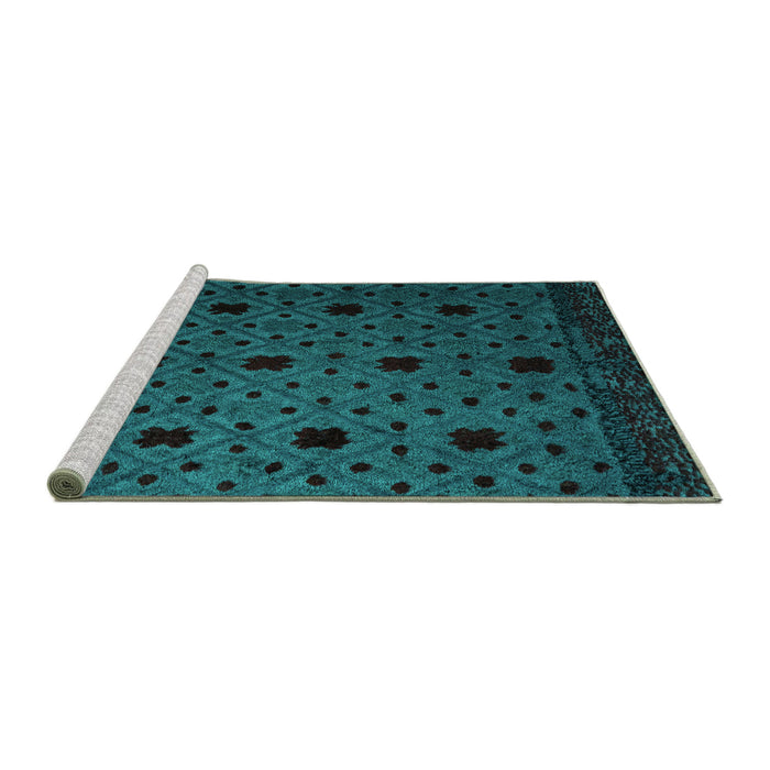 Sideview of Machine Washable Abstract Turquoise Modern Area Rugs, wshabs4485turq