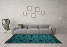 Machine Washable Abstract Turquoise Modern Area Rugs in a Living Room,, wshabs4485turq